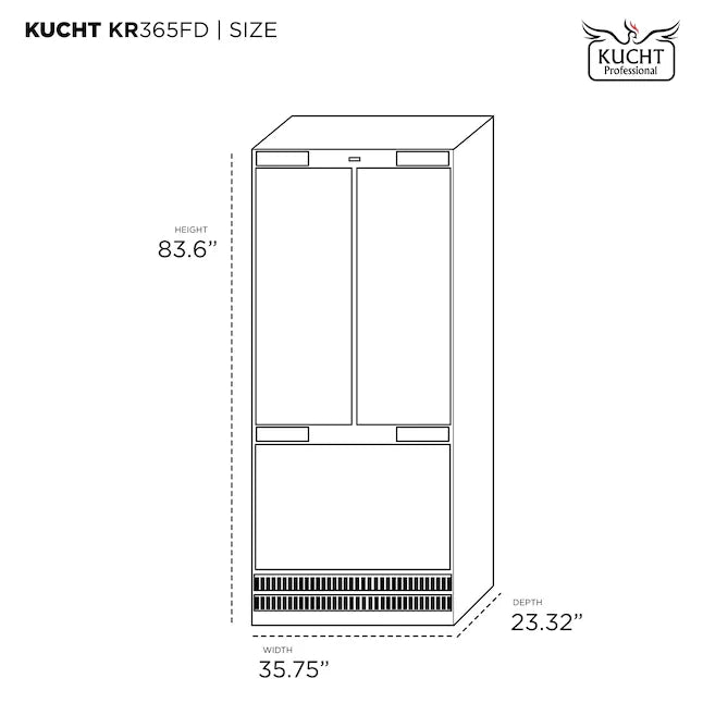 Kucht 36-Inch Built-In 19.6 Cu. Ft. French Door Refrigerator in Custom Panel Ready, Counter Depth, with Ice Maker (KR365FD)