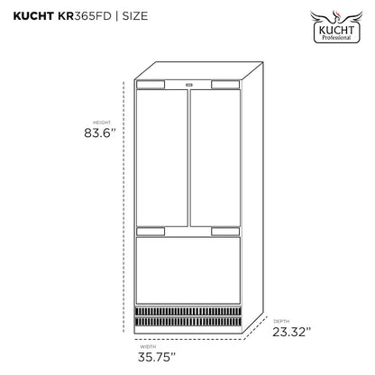 Kucht 36-Inch Built-In 19.6 Cu. Ft. French Door Refrigerator in Custom Panel Ready, Counter Depth, with Ice Maker (KR365FD)