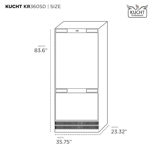 Kucht 36-Inch Built-In Refrigerator in Custom Panel Ready, Bottom Freezer, Counter Depth with Ice Maker (KR360SD)