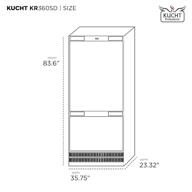 Kucht 36-Inch Built-In Refrigerator in Stainless Steel with Ice Maker (KR360SD, K36SDSSP, K36SDSSH)