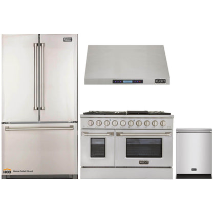 Kucht 4-Piece Appliance Package - 48-Inch Dual Fuel Range, Refrigerator, Under Cabinet Hood, & Dishwasher in Stainless Steel