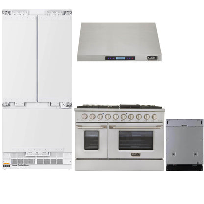 Kucht 4-Piece Appliance Package - 48" Dual Fuel Range, 36" Panel Ready Refrigerator, Under Cabinet Hood, & Panel Ready Dishwasher