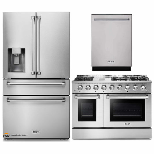 Thor Kitchen 3-Piece Pro Appliance Package - 48-Inch Gas Range, Dishwasher & Refrigerator with Water Dispenser in Stainless Steel