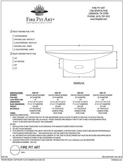 Asia 48″ Gas Fire Pit by Fire Pit Art