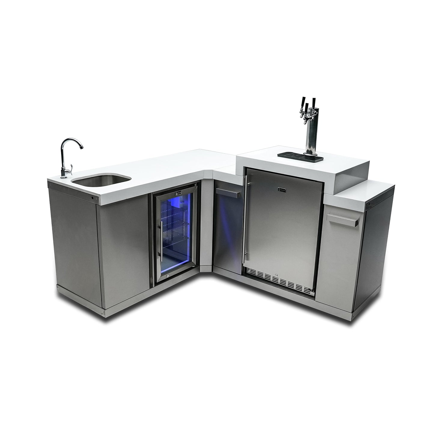 Stand Alone Sink, Fridge, and Kegerator with 90 Degree Corner Stainless Steel Outdoor Beverage Center - MA-BEV90KEG by Mont Alpi