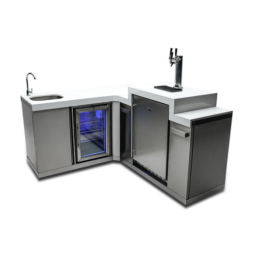 Stand Alone Sink, Fridge, and Kegerator with 90 Degree Corner Stainless Steel Outdoor Beverage Center - MA-BEV90KEG by Mont Alpi