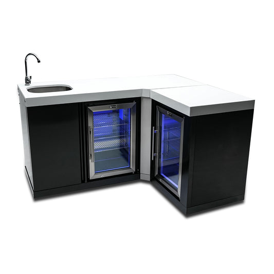 Stand Alone Sink and Fridge with 90 Degree Corner Stainless Steel Outdoor Beverage Center - MA-BEVBSS90FC by Mont Alpi