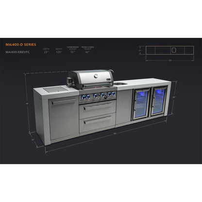 Deluxe 4-Burner with Beverage Center, Refrigerator Cabinet, and Side Burner Stainless Steel Propane Gas BBQ Island Grill - MAi400-DBEVFC by Mont Alpi