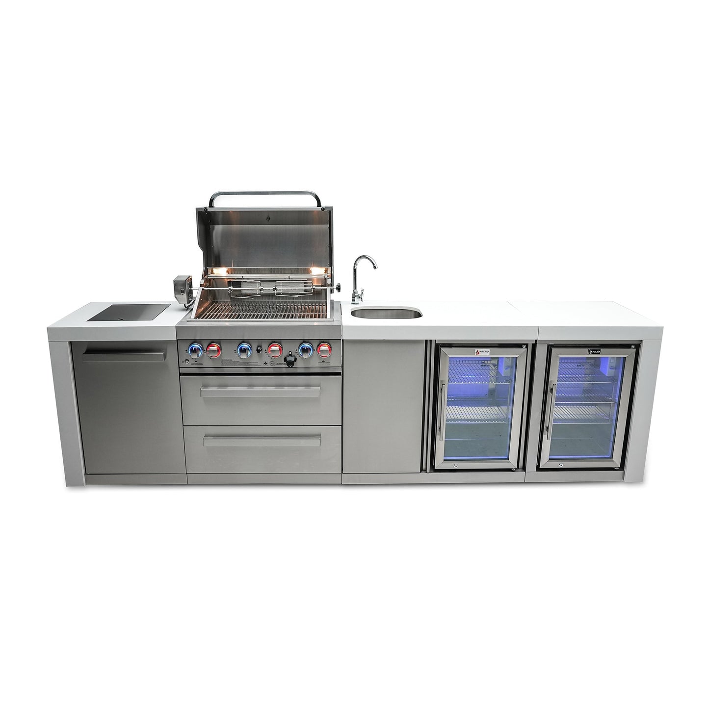 Deluxe 4-Burner with Beverage Center, Refrigerator Cabinet, and Side Burner Stainless Steel Propane Gas BBQ Island Grill - MAi400-DBEVFC by Mont Alpi