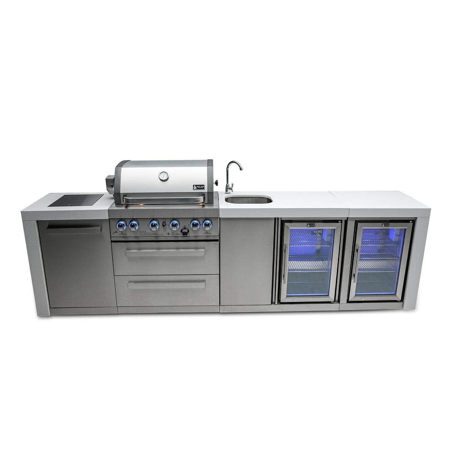 Deluxe 4-Burner with Beverage Center, Refrigerator Cabinet, and Side Burner Stainless Steel Propane Gas BBQ Island Grill - MAi400-DBEVFC by Mont Alpi