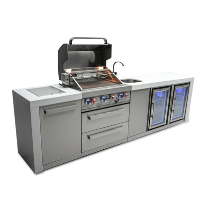 Deluxe 4-Burner with Beverage Center, Refrigerator Cabinet, and Side Burner Stainless Steel Propane Gas BBQ Island Grill - MAi400-DBEVFC by Mont Alpi