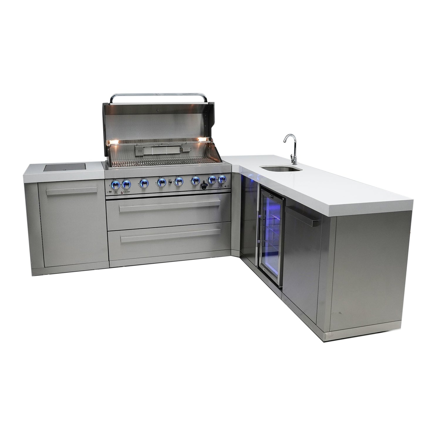 6-Burner 90 Degree Corner with Beverage Center and Side Burner Stainless Steel Propane Gas BBQ Island Grill - MAi805-90BEV by Mont Alpi