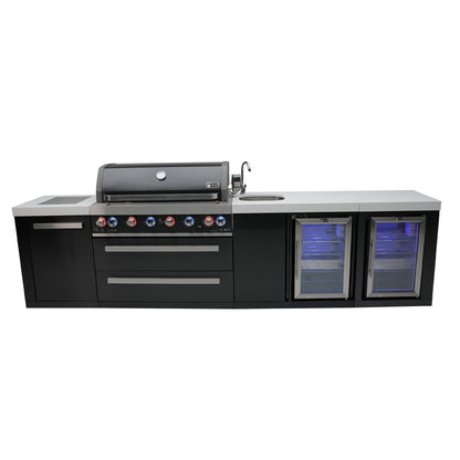 Deluxe 6-Burner with Beverage Center, Side Burner and Rotisserie Kit Black Stainless Steel Propane Gas BBQ Island Grill - MAi805-BSSBEV by Mont Alpi