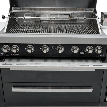 Deluxe 6-Burner with Refrigerator, Side Burner, and Rotisserie Kit Black Stainless Steel Propane Gas BBQ Island Grill - MAi805-BSSFC by Mont Alpi