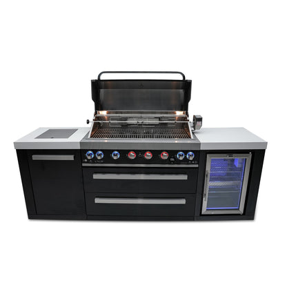 Deluxe 6-Burner with Refrigerator, Side Burner, and Rotisserie Kit Black Stainless Steel Propane Gas BBQ Island Grill - MAi805-BSSFC by Mont Alpi