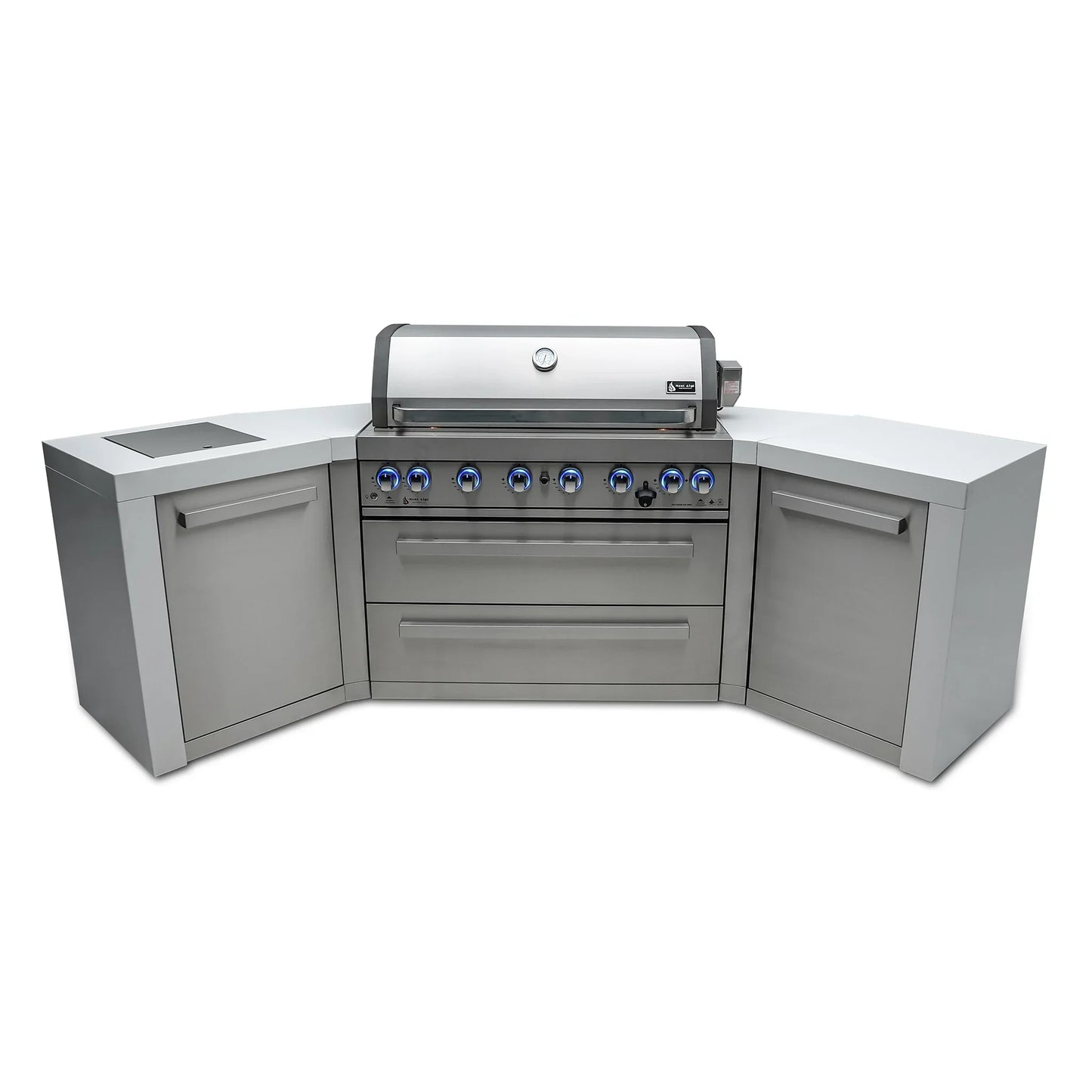 Deluxe 6-Burner 45 Degree Corners with Cabinet and Side Burner Stainless Steel Propane Gas BBQ Island Grill - MAi805-D45 by Mont Alpi