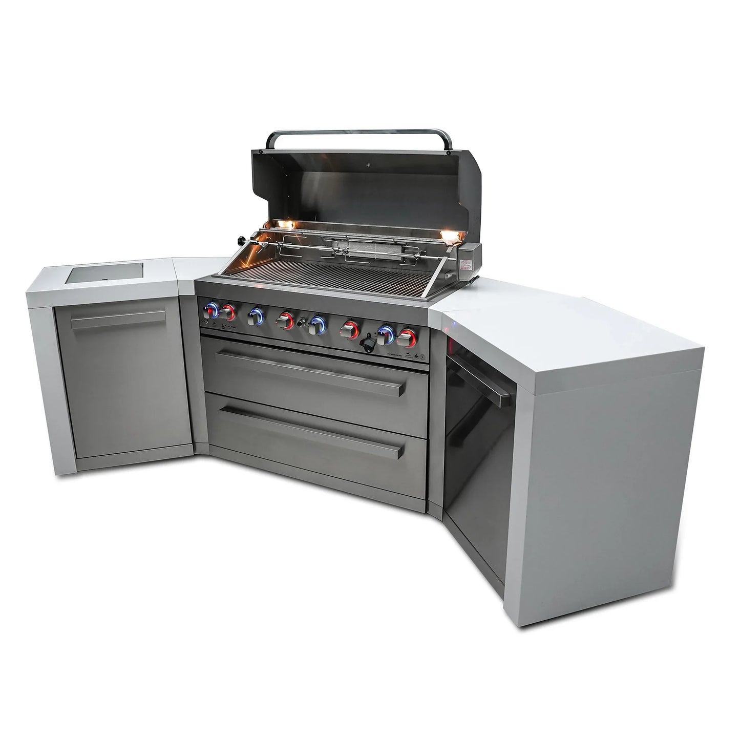 Deluxe 6-Burner 45 Degree Corners with Cabinet and Side Burner Stainless Steel Propane Gas BBQ Island Grill - MAi805-D45 by Mont Alpi