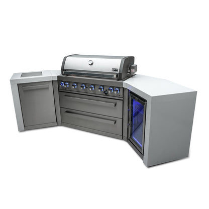 Deluxe 6-Burner 45 Degree Corners with Refrigerator Cabinet and Side Burner Stainless Steel Propane Gas BBQ Island Grill - MAi805-D45FC by Mont Alpi