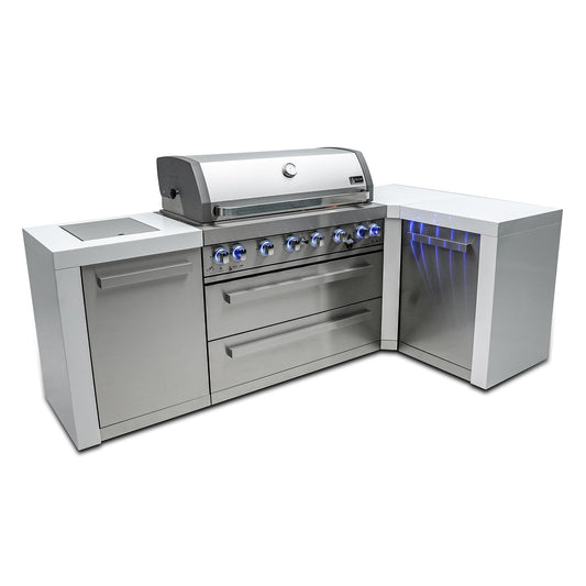 Deluxe 6-Burner 90 Degree Corner with Refrigerator Cabinet and Side Burner Stainless Steel Propane Gas BBQ Island Grill - MAi805-D90 by Mont Alpi