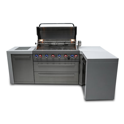 Deluxe 6-Burner 90 Degree Corner with Refrigerator Cabinet and Side Burner Stainless Steel Propane Gas BBQ Island Grill - MAi805-D90 by Mont Alpi