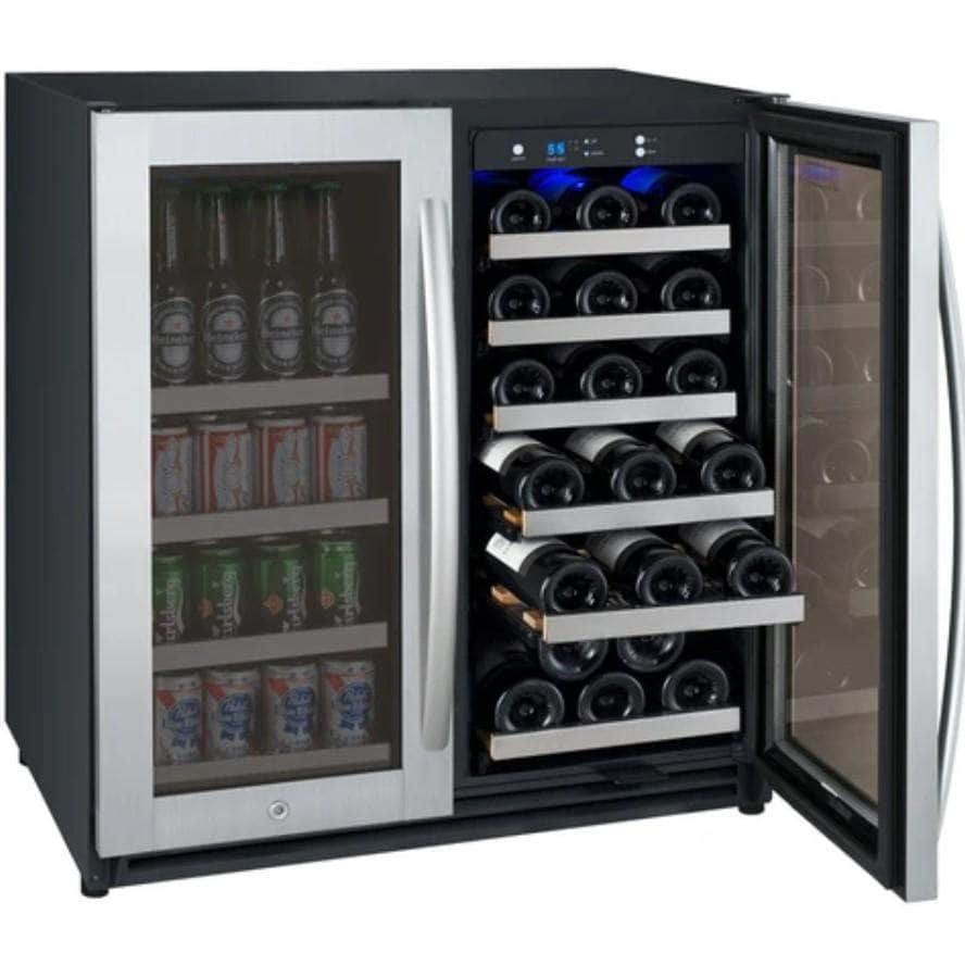 Allavino 30" Wide FlexCount II Tru-Vino 30 Bottle/88 Can Dual Zone Stainless Steel Built-In Wine Refrigerator/Beverage Center (VSWB30-2SF20)