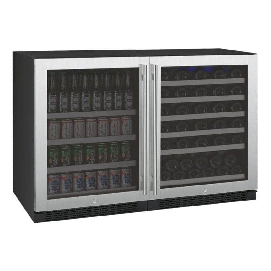 Allavino 47" Wide FlexCount II Series 56 Bottle/154 Can Dual Zone Stainless Steel Side-by-Side Wine Refrigerator/Beverage Center (3Z-VSWB24-2S20)