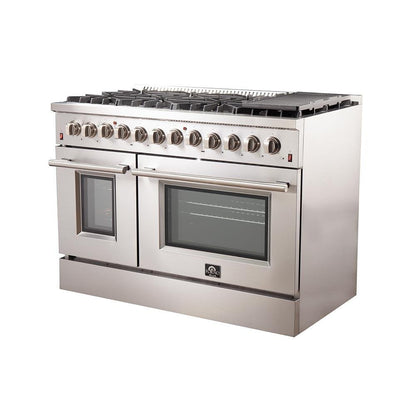 Forno Appliance Package - 48 Inch Dual Fuel Range, Range Hood, Built-In Refrigerator, Microwave Drawer, Dishwasher, Wine Cooler, 33SB-FFSGS6156-48