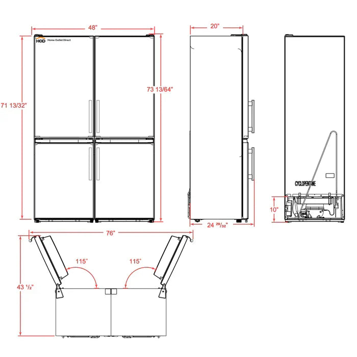 FORNO Guardia 46.8-Inch 21.6 cu.ft. Side-by-Side Bottom Freezer Refrigerator in Stainless Steel - FFFFD1778-48S