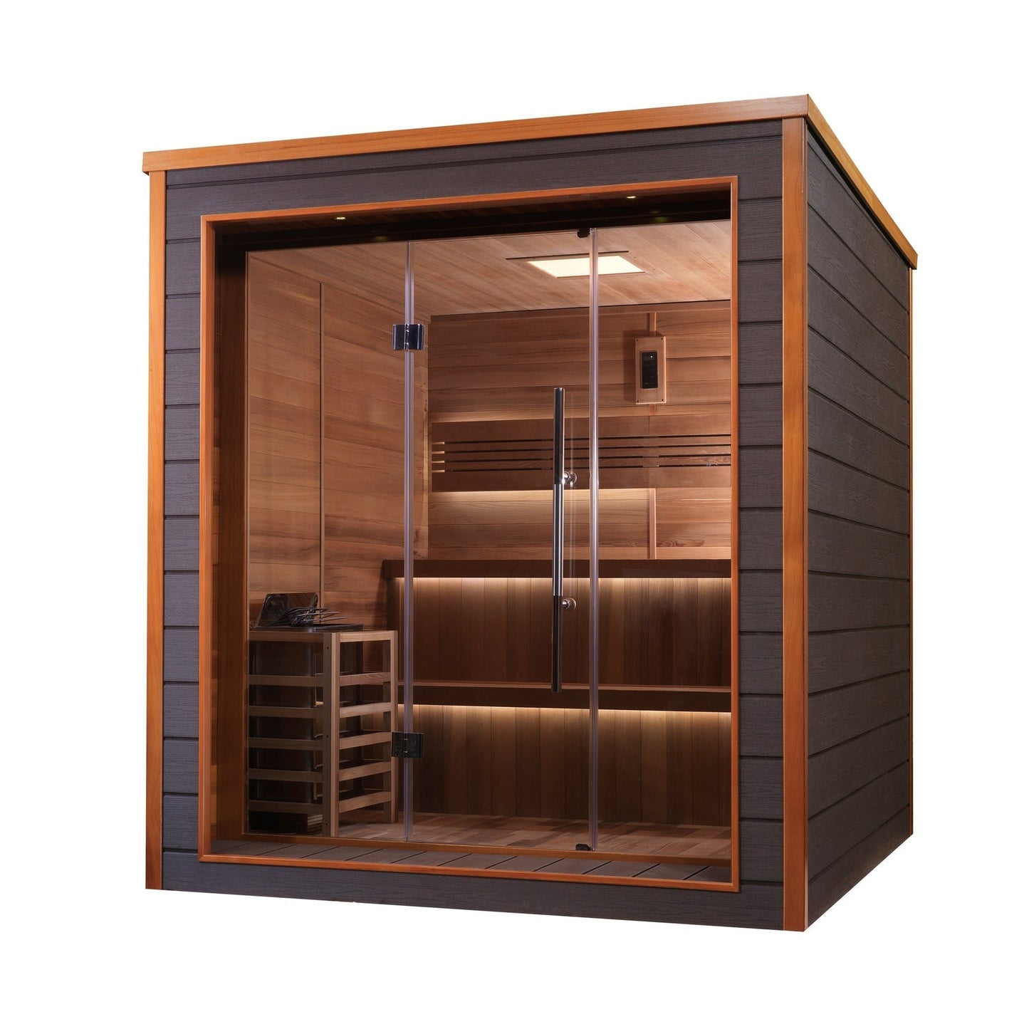 GOLDEN DESIGNS BERGEN 6 PERSON OUTDOOR-INDOOR TRADITIONAL STEAM SAUNA - CANADIAN RED CEDAR INTERIOR (GDI-8206-01)