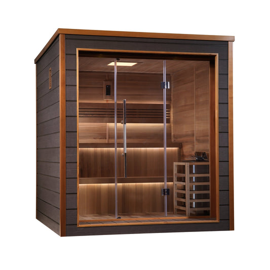 GOLDEN DESIGNS BERGEN 6 PERSON OUTDOOR-INDOOR TRADITIONAL STEAM SAUNA - CANADIAN RED CEDAR INTERIOR (GDI-8206-01)