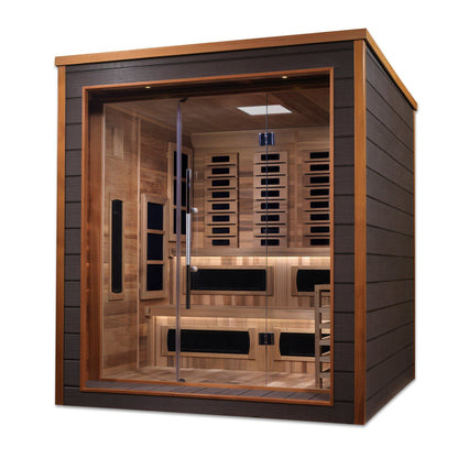 GOLDEN DESIGNS KARLSTAD 6 PERSON OUTDOOR-INDOOR PURETECH HYBRID FULL SPECTRUM SAUNA - CANADIAN RED CEDAR INTERIOR (GDI-8226-01)