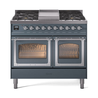 ILVE Nostalgie II Noblesse 40" Dual Fuel Freestanding Range with 9 Sealed Burners + Griddle Triple Glass Door - UND40FNMP