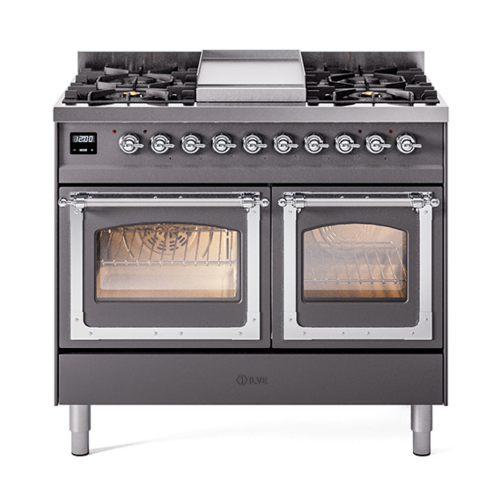 ILVE Nostalgie II Noblesse 40" Dual Fuel Freestanding Range with 9 Sealed Burners + Griddle Triple Glass Door - UND40FNMP