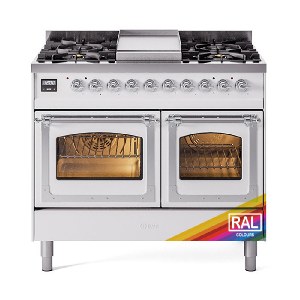 ILVE Nostalgie II Noblesse 40" Dual Fuel Freestanding Range with 9 Sealed Burners + Griddle Triple Glass Door - UND40FNMP