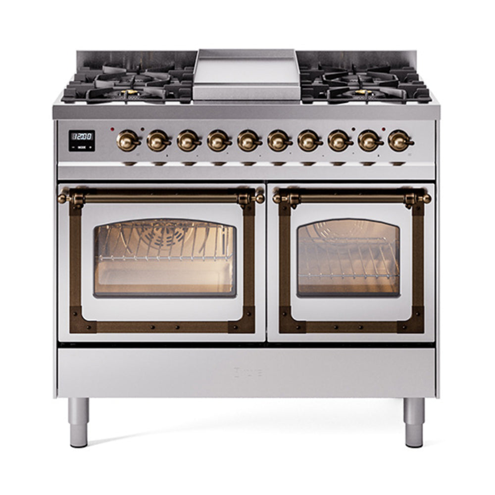 ILVE Nostalgie II Noblesse 40" Dual Fuel Freestanding Range with 9 Sealed Burners + Griddle Triple Glass Door - UND40FNMP