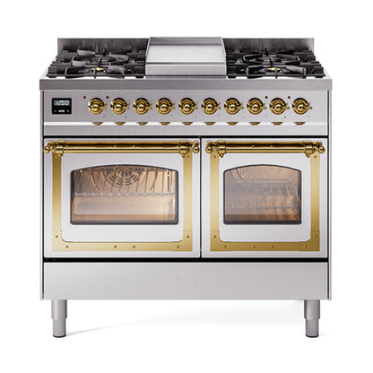 ILVE Nostalgie II Noblesse 40" Dual Fuel Freestanding Range with 9 Sealed Burners + Griddle Triple Glass Door - UND40FNMP