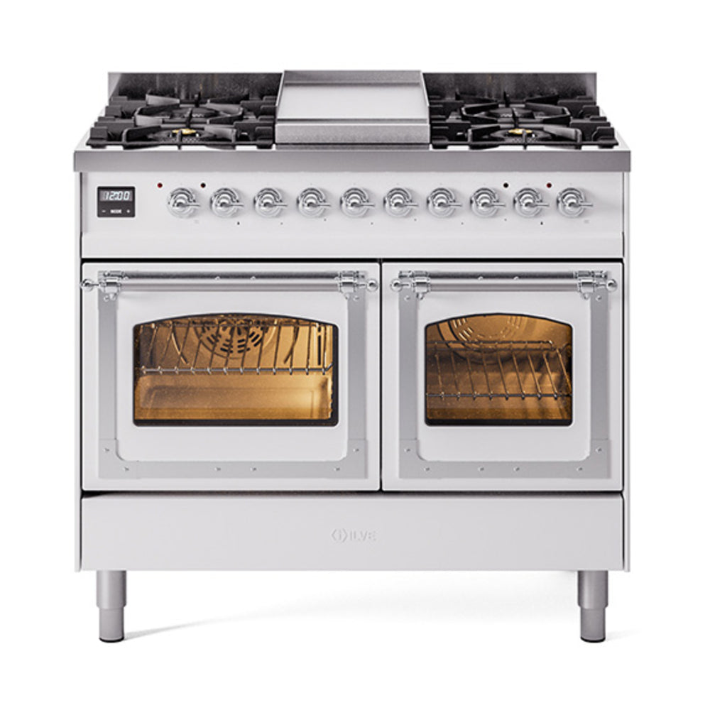 ILVE Nostalgie II Noblesse 40" Dual Fuel Freestanding Range with 9 Sealed Burners + Griddle Triple Glass Door - UND40FNMP