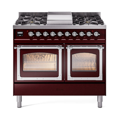 ILVE Nostalgie II Noblesse 40" Dual Fuel Freestanding Range with 9 Sealed Burners + Griddle Triple Glass Door - UND40FNMP