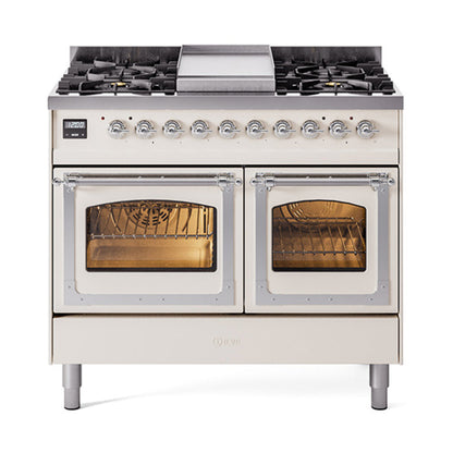 ILVE Nostalgie II Noblesse 40" Dual Fuel Freestanding Range with 9 Sealed Burners + Griddle Triple Glass Door - UND40FNMP