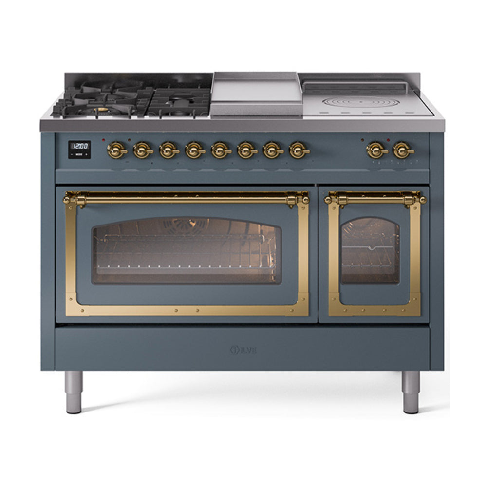 ILVE Nostalgie II Noblesse 48" Dual Fuel Freestanding Range 5 Sealed Burners + Griddle + French Top with Triple Glass Door - UN48FSNMP