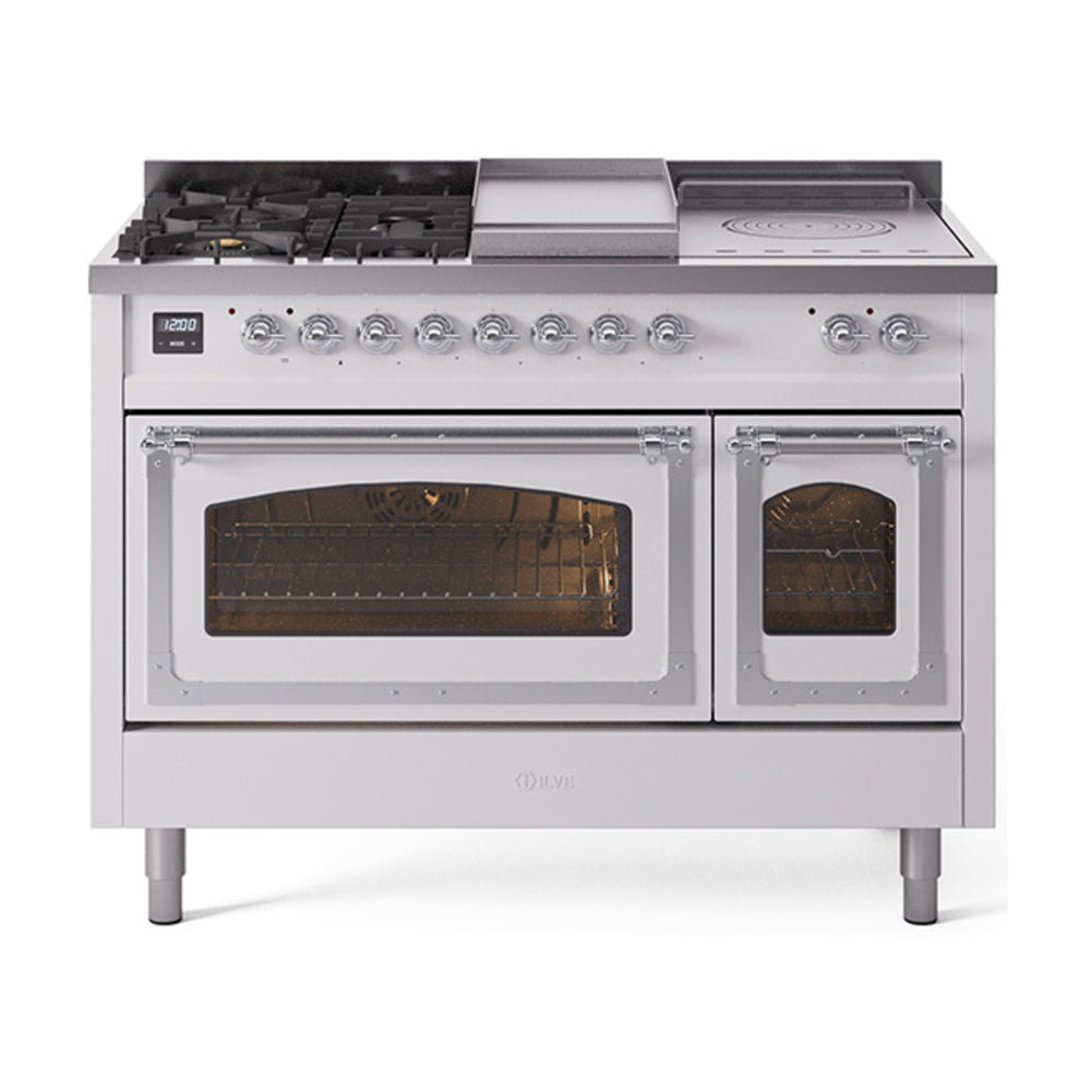 ILVE Nostalgie II Noblesse 48" Dual Fuel Freestanding Range 5 Sealed Burners + Griddle + French Top with Triple Glass Door - UN48FSNMP