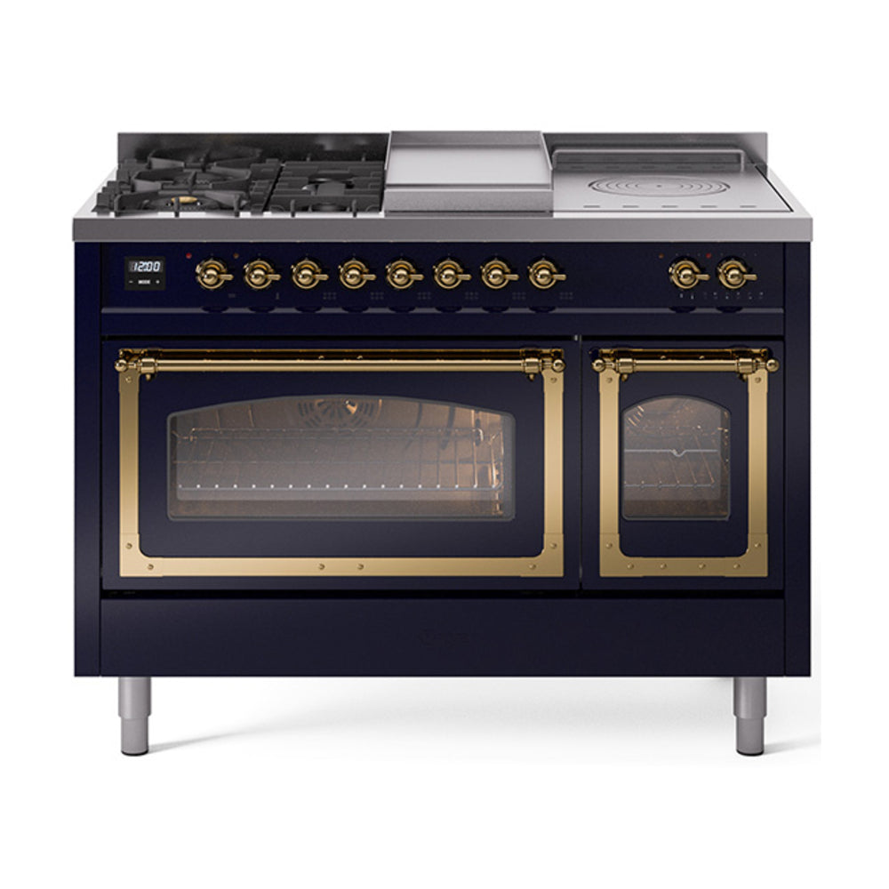 ILVE Nostalgie II Noblesse 48" Dual Fuel Freestanding Range 5 Sealed Burners + Griddle + French Top with Triple Glass Door - UN48FSNMP