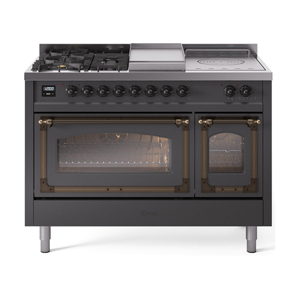 ILVE Nostalgie II Noblesse 48" Dual Fuel Freestanding Range 5 Sealed Burners + Griddle + French Top with Triple Glass Door - UN48FSNMP