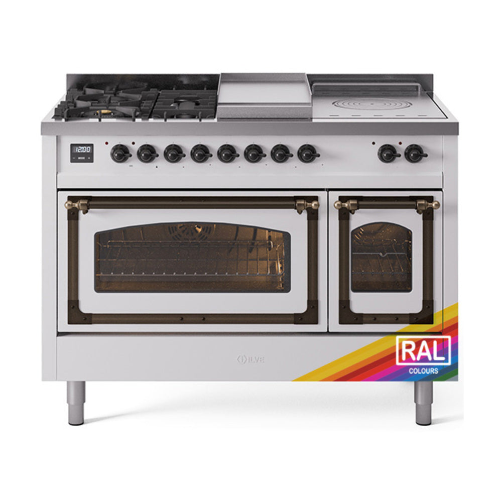 ILVE Nostalgie II Noblesse 48" Dual Fuel Freestanding Range 5 Sealed Burners + Griddle + French Top with Triple Glass Door - UN48FSNMP