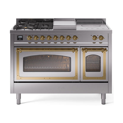 ILVE Nostalgie II Noblesse 48" Dual Fuel Freestanding Range 5 Sealed Burners + Griddle + French Top with Triple Glass Door - UN48FSNMP