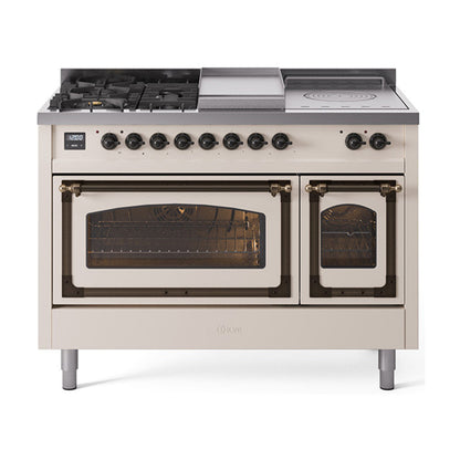 ILVE Nostalgie II Noblesse 48" Dual Fuel Freestanding Range 5 Sealed Burners + Griddle + French Top with Triple Glass Door - UN48FSNMP