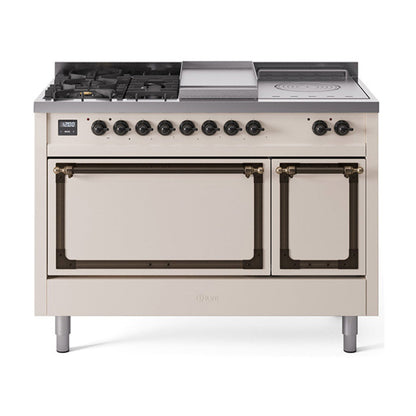 ILVE Nostalgie II Noblesse 48" Dual Fuel Freestanding Range 5 Sealed Burners + Griddle + French Top with Solid Door - UN48FSQNMP