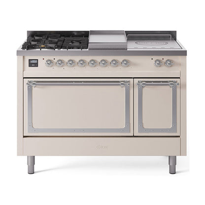 ILVE Nostalgie II Noblesse 48" Dual Fuel Freestanding Range 5 Sealed Burners + Griddle + French Top with Solid Door - UN48FSQNMP