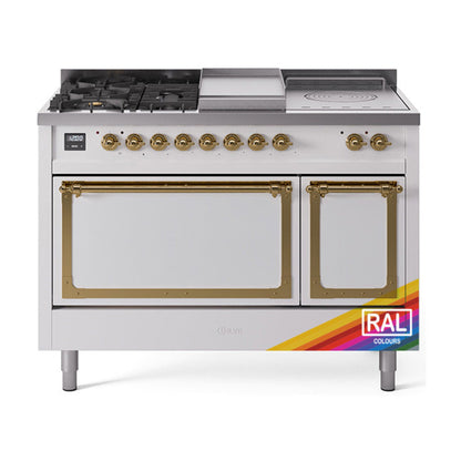 ILVE Nostalgie II Noblesse 48" Dual Fuel Freestanding Range 5 Sealed Burners + Griddle + French Top with Solid Door - UN48FSQNMP