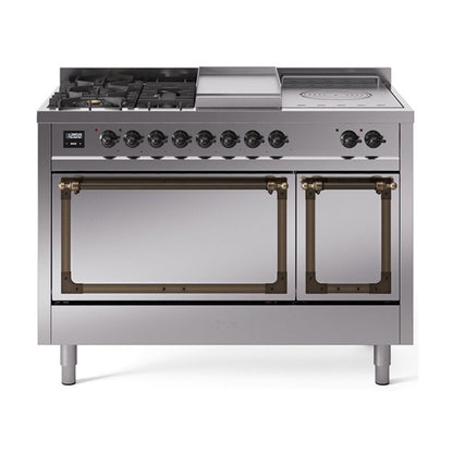 ILVE Nostalgie II Noblesse 48" Dual Fuel Freestanding Range 5 Sealed Burners + Griddle + French Top with Solid Door - UN48FSQNMP